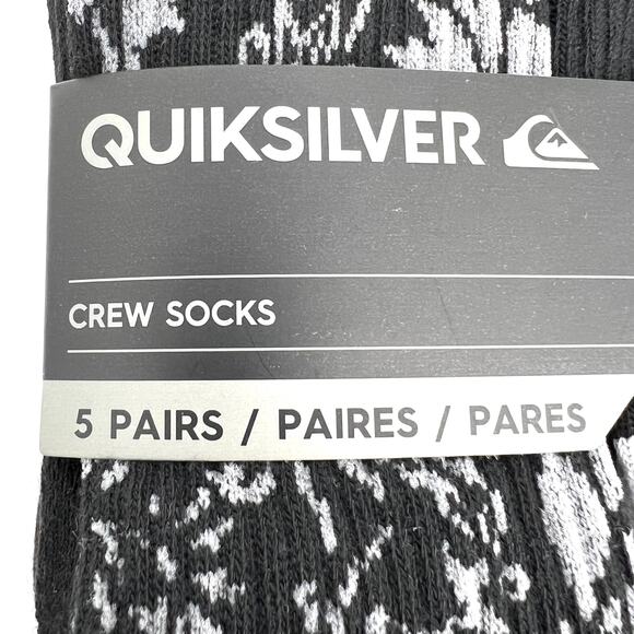 Quicksilver NWT 5 Pairs Crew Socks Shoe Size 6-12 Multipack Black - Picture 2 of 5